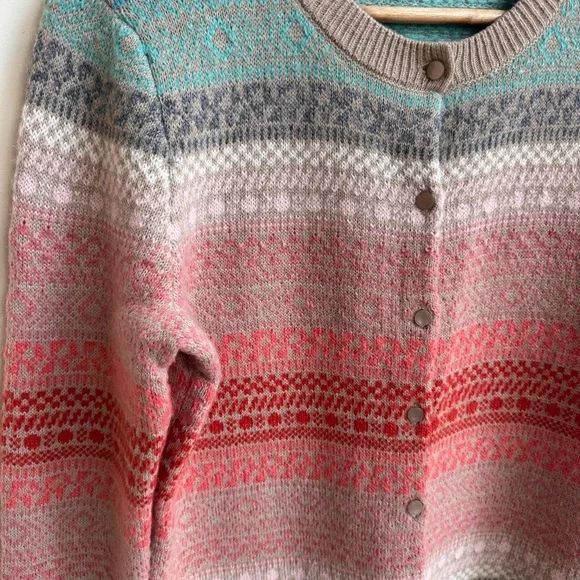 Talbots Pastel Multicolor Fairisle Stripe Lambswool Round Neck Womens Size M - Picture 4 of 12